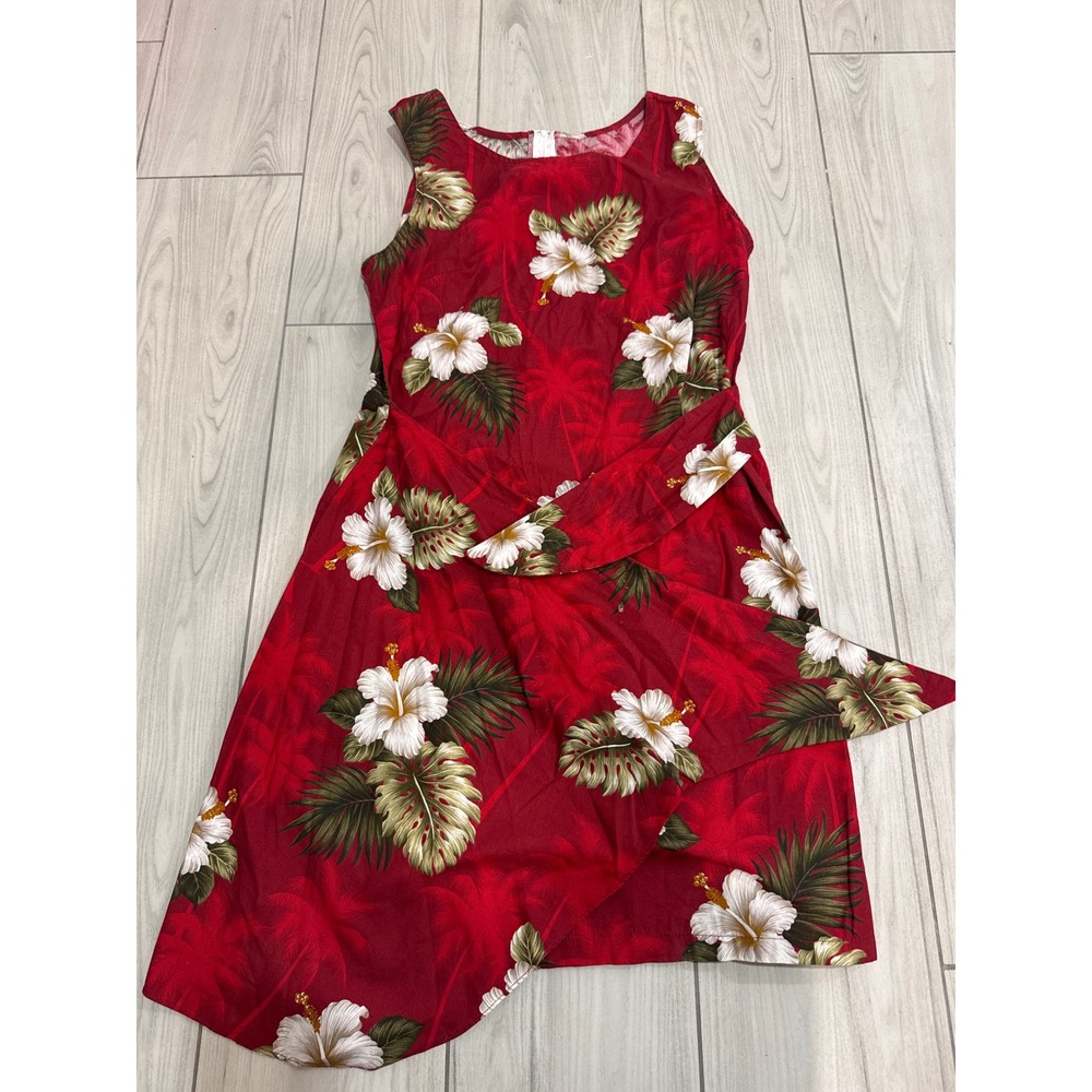 Pacific Legend Red Hibiscus Tropical Floral Wrap Dress XL Made in Hawaii